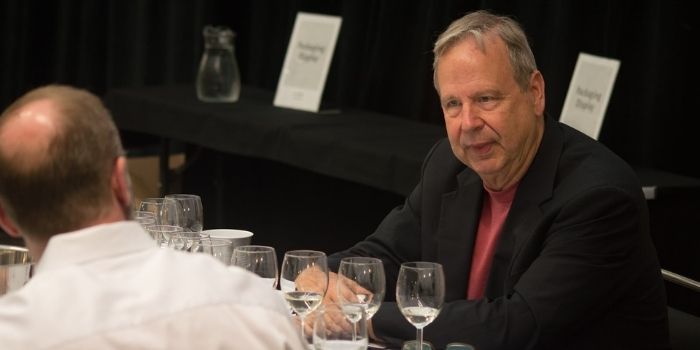 Wine Director at Super Buy-Rite, New Jersey (left) and  Tim Hanni MW (right) discussing the wines.