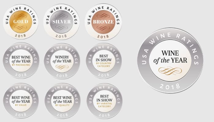 Medals given to winners of 2018 USA Wine Ratings