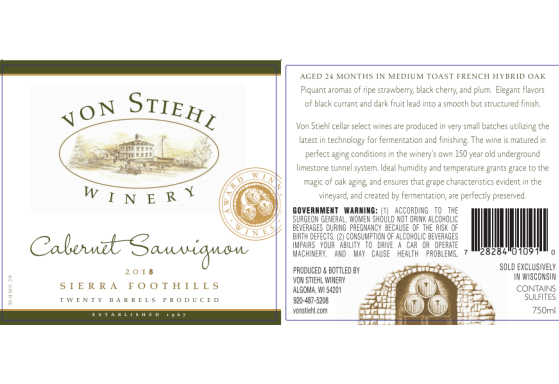 Logo for: Von Stiehl Winery Cabernet Sauvignon